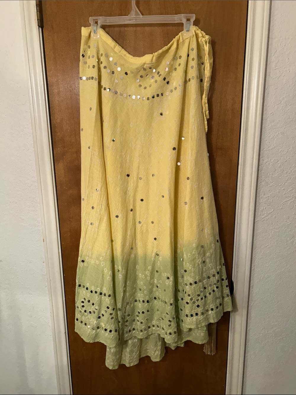 Yellow to Green Ombre Sequin Maxi Skirt. Cotton! Adjustable size.